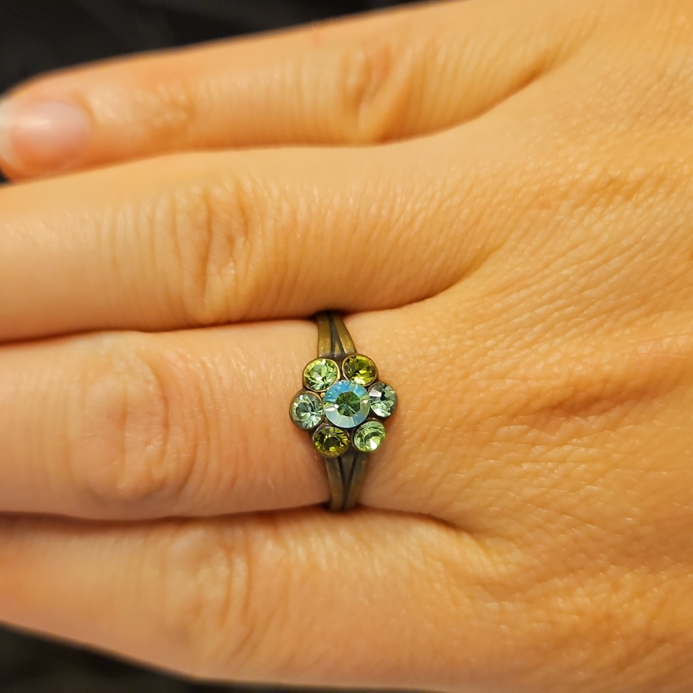 Michal Negrin Adjustable Green Floral Ring